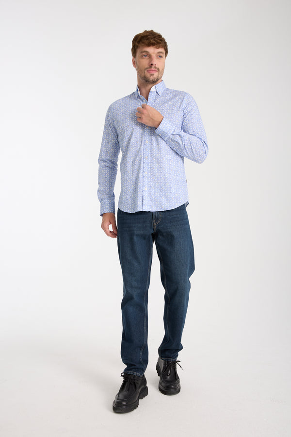 Donatello Iconic Poplin Stretch Man Shirt White Blue