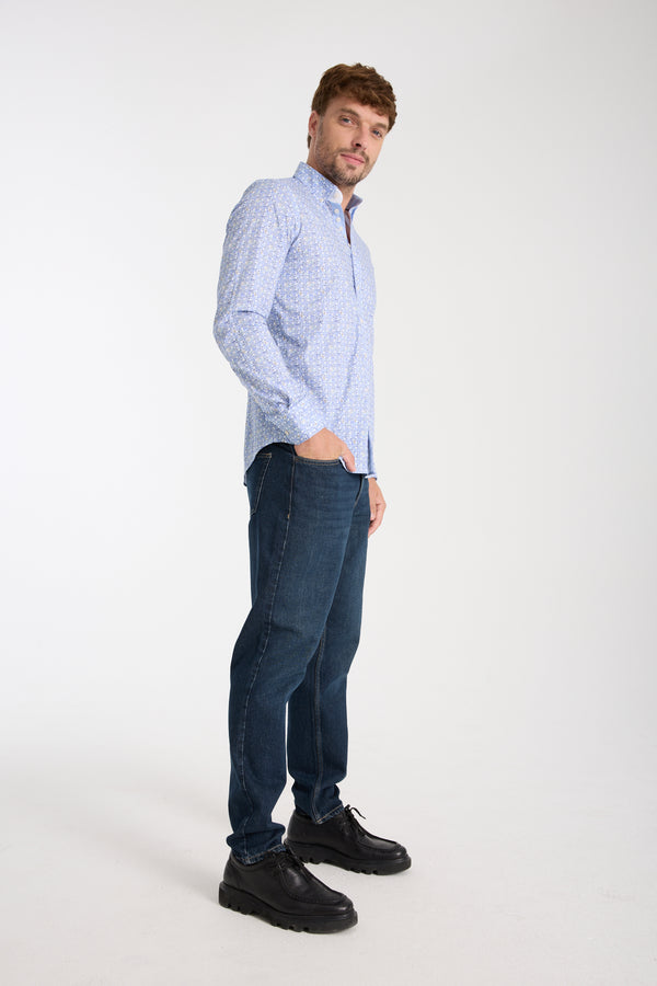 Donatello Iconic Poplin Stretch Man Shirt White Blue