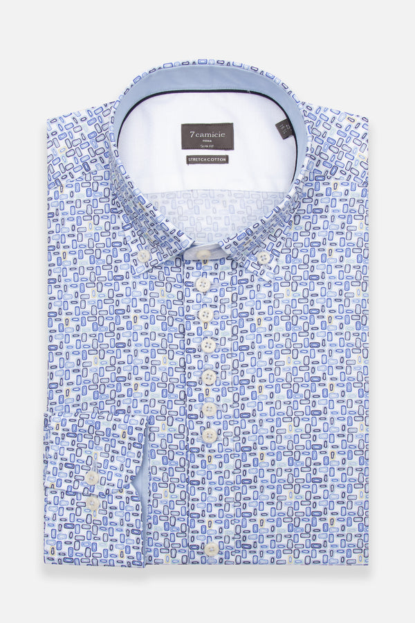 Donatello Iconic Poplin Stretch Man Shirt White Blue