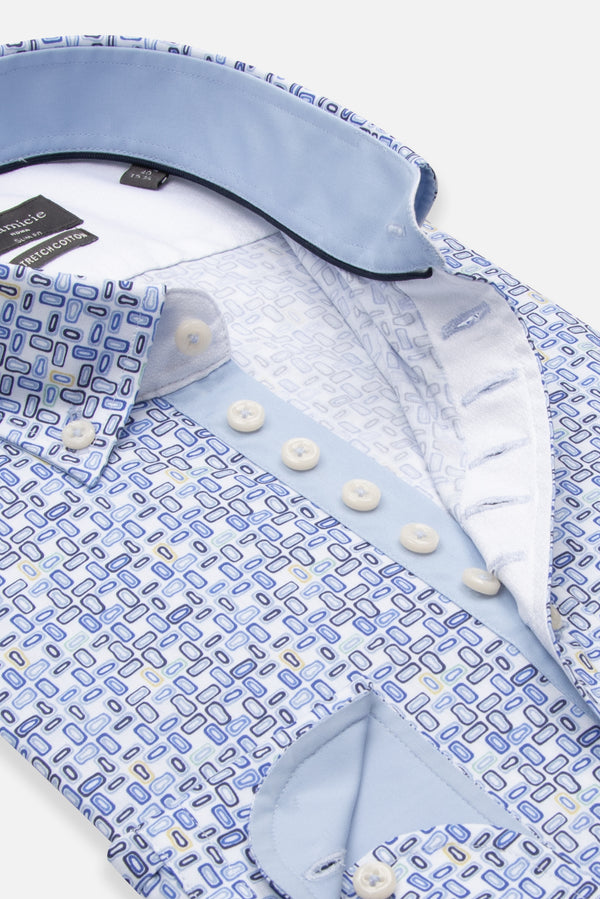 Donatello Iconic Poplin Stretch Man Shirt White Blue
