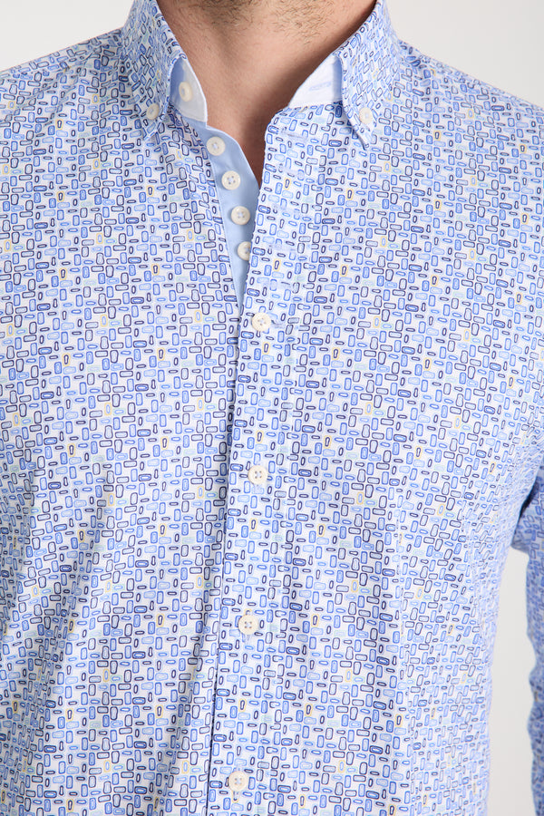 Donatello Iconic Poplin Stretch Man Shirt White Blue
