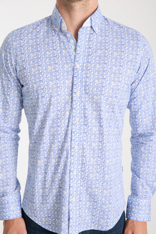 Donatello Iconic Poplin Stretch Man Shirt White Blue