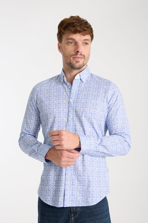Donatello Iconic Poplin Stretch Man Shirt White Blue