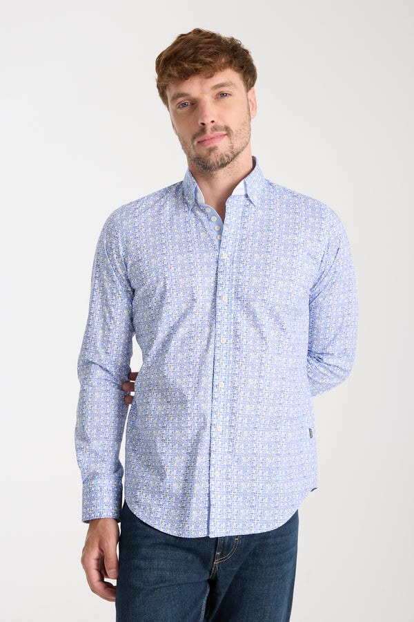 Donatello Iconic Poplin Stretch Man Shirt White Blue