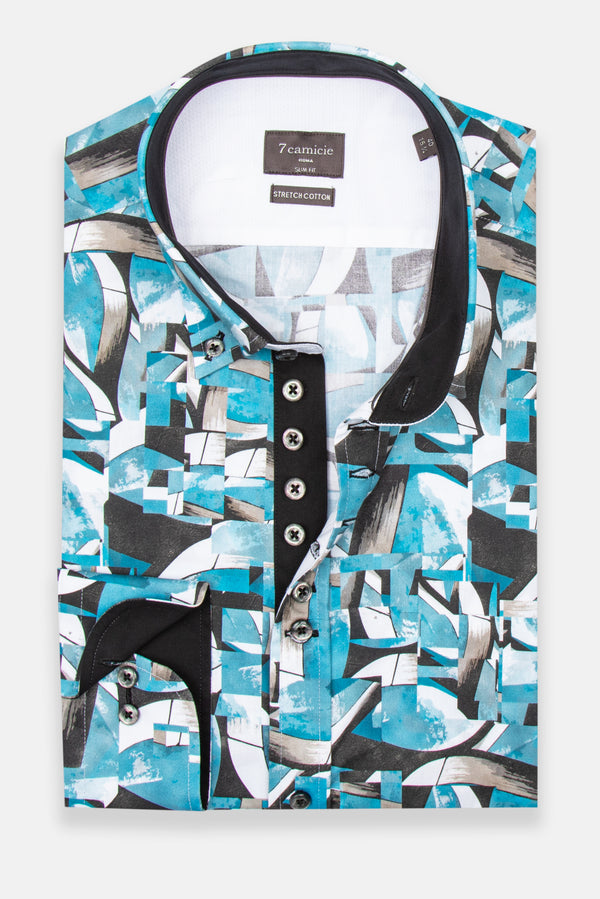 Donatello Iconic Poplin Stretch Man Shirt Green White