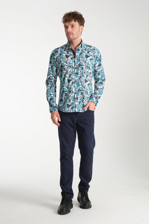 Donatello Iconic Poplin Stretch Man Shirt Green White