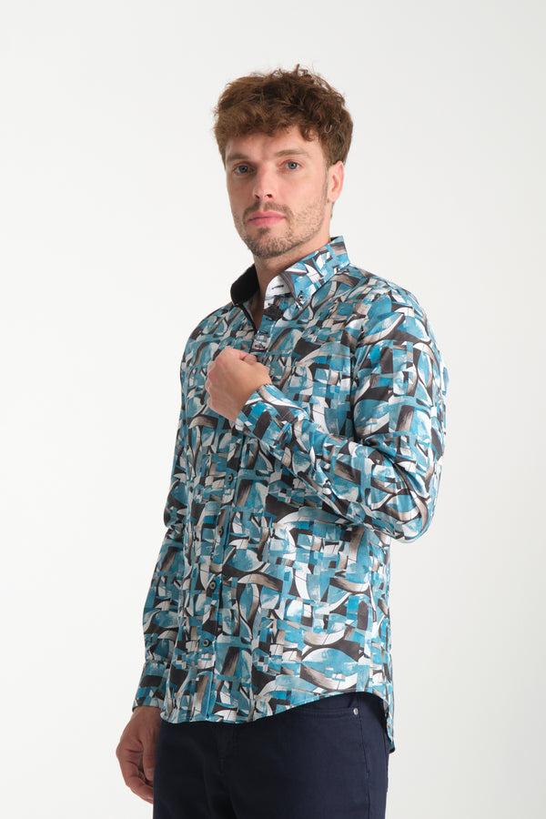 Donatello Iconic Poplin Stretch Man Shirt Green White