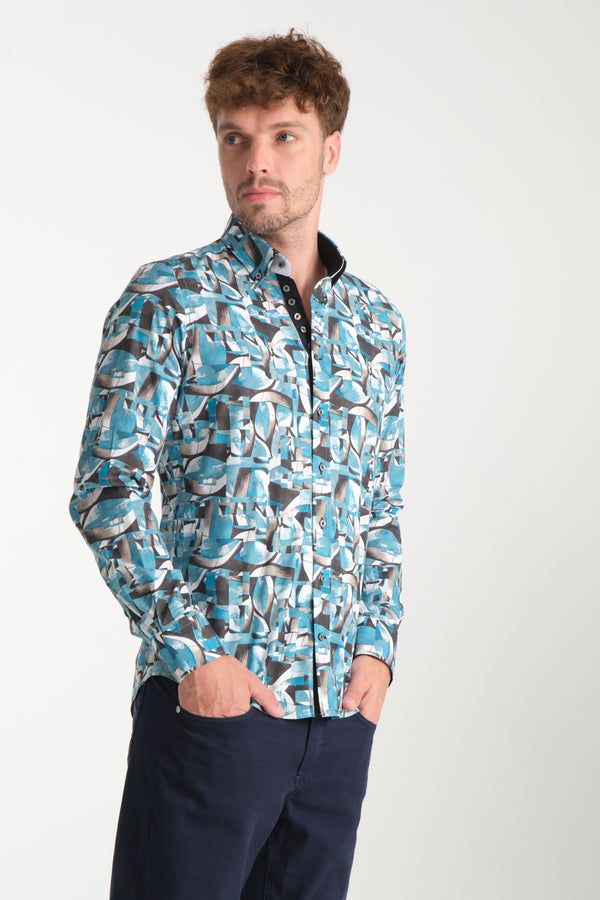 Donatello Iconic Poplin Stretch Man Shirt Green White