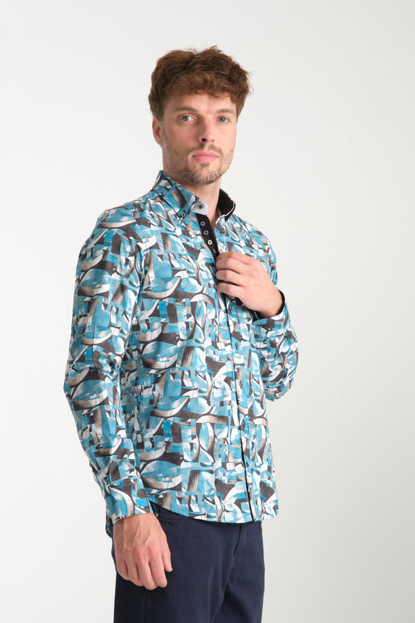 Donatello Iconic Poplin Stretch Man Shirt Green White