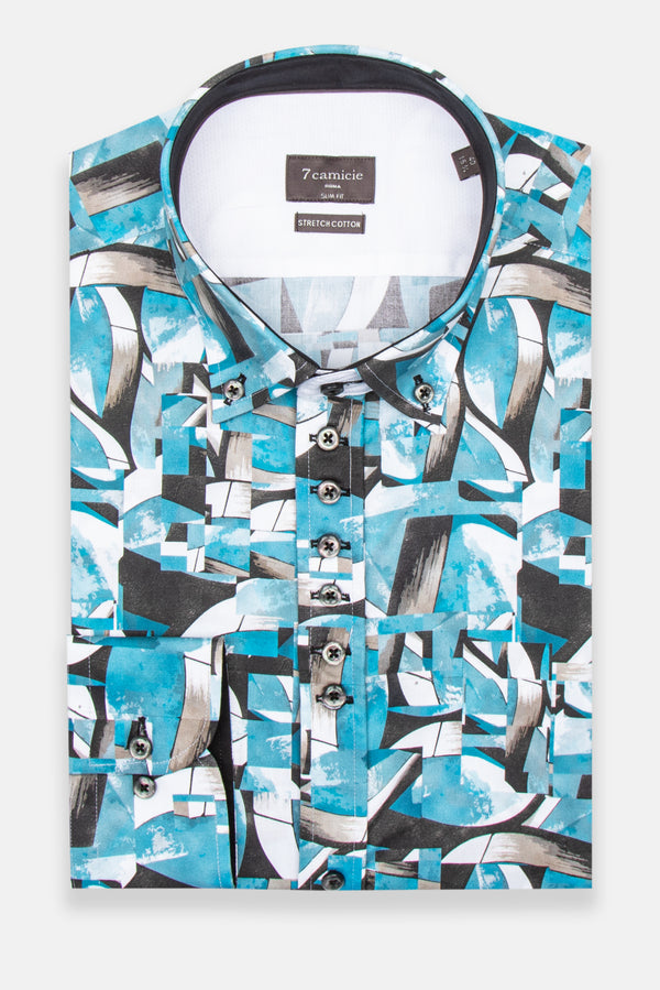 Donatello Iconic Poplin Stretch Man Shirt Green White