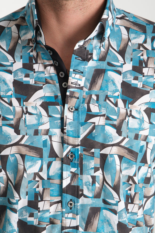 Donatello Iconic Poplin Stretch Man Shirt Green White