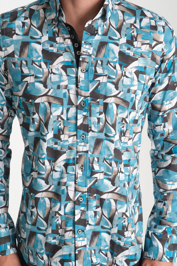Donatello Iconic Poplin Stretch Man Shirt Green White