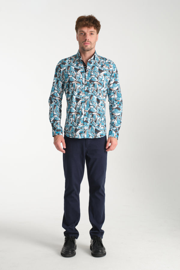 Donatello Iconic Poplin Stretch Man Shirt Green White