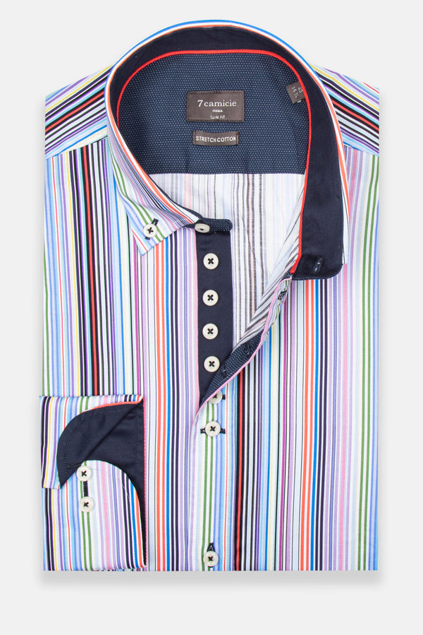 Chemise Homme Donatello Iconic Popelin Stretch Blanc Bleu clair