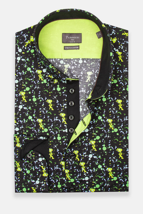 Donatello Iconic Poplin Stretch Man Shirt Black Green