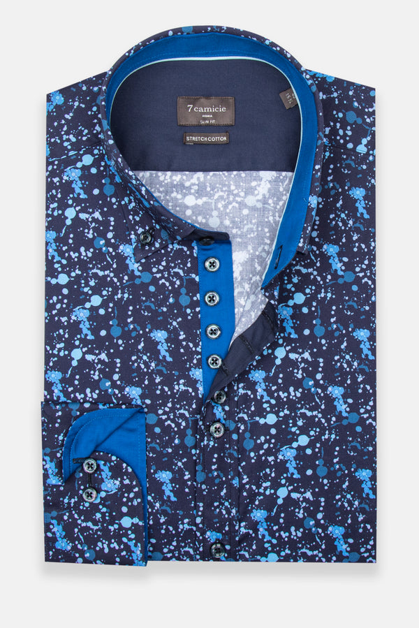 Donatello Iconic Poplin Stretch Man Shirt Blue Blue