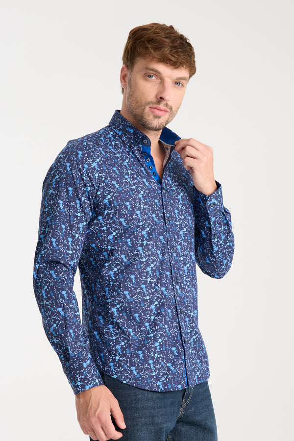 Donatello Iconic Poplin Stretch Man Shirt Blue Blue