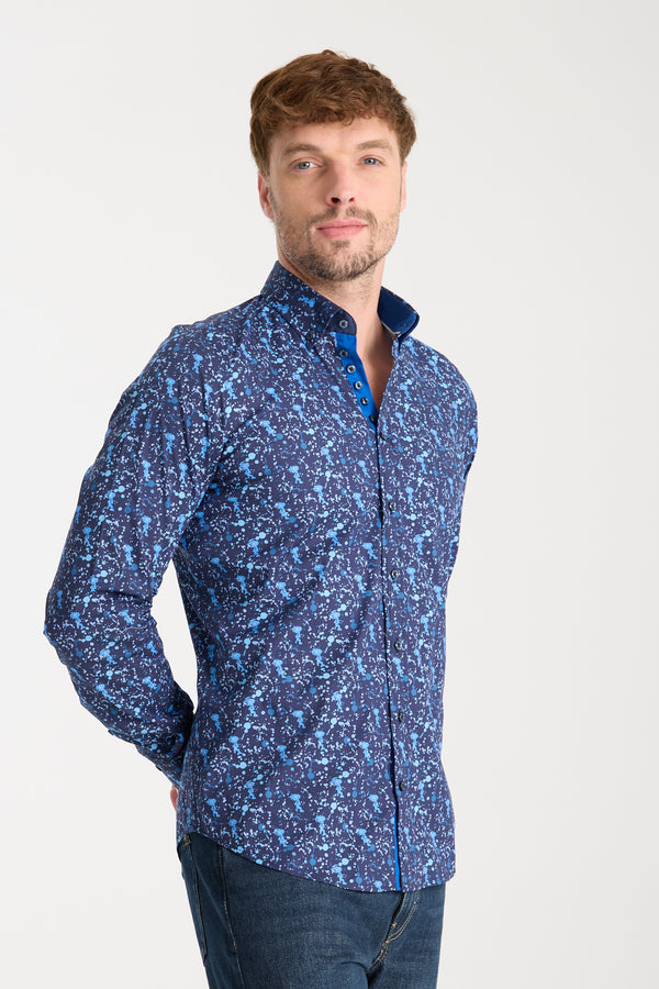 Donatello Iconic Poplin Stretch Man Shirt Blue Blue