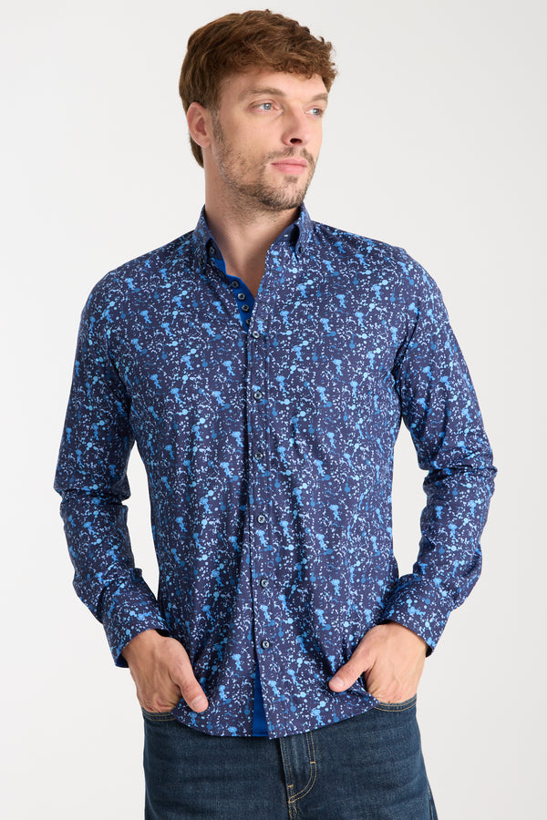 Donatello Iconic Poplin Stretch Man Shirt Blue Blue