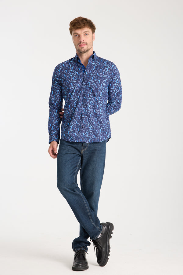 Donatello Iconic Poplin Stretch Man Shirt Blue Blue