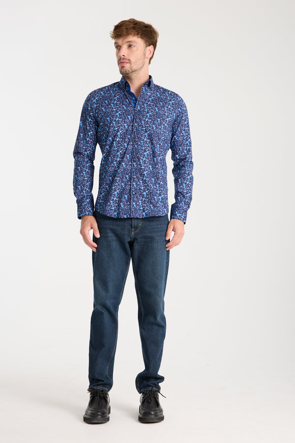 Donatello Iconic Poplin Stretch Man Shirt Blue Blue