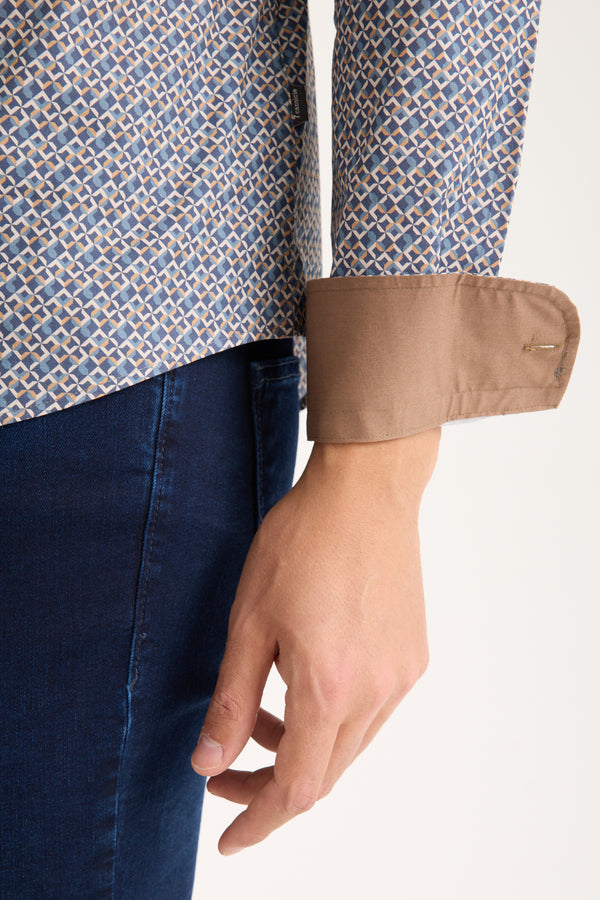 Camicia Uomo Donatello Iconic Popelin Stretch Blu Beige