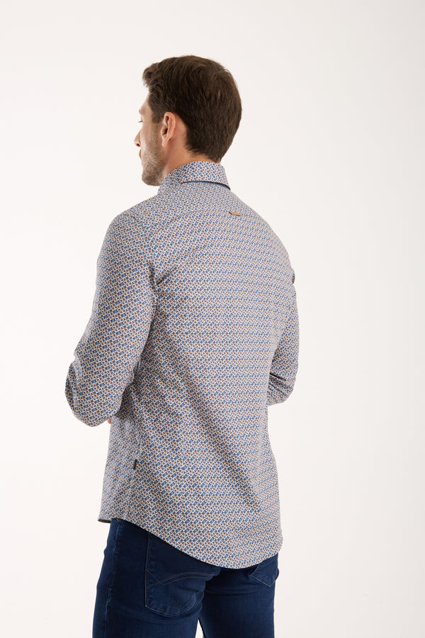 Camicia Uomo Donatello Iconic Popelin Stretch Blu Beige