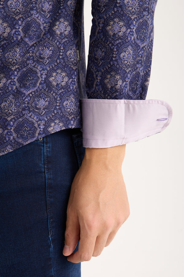 Camicia Uomo Donatello Iconic Popelin Stretch Blu Viola