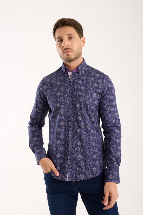Camicia Uomo Donatello Iconic Popelin Stretch Blu Viola