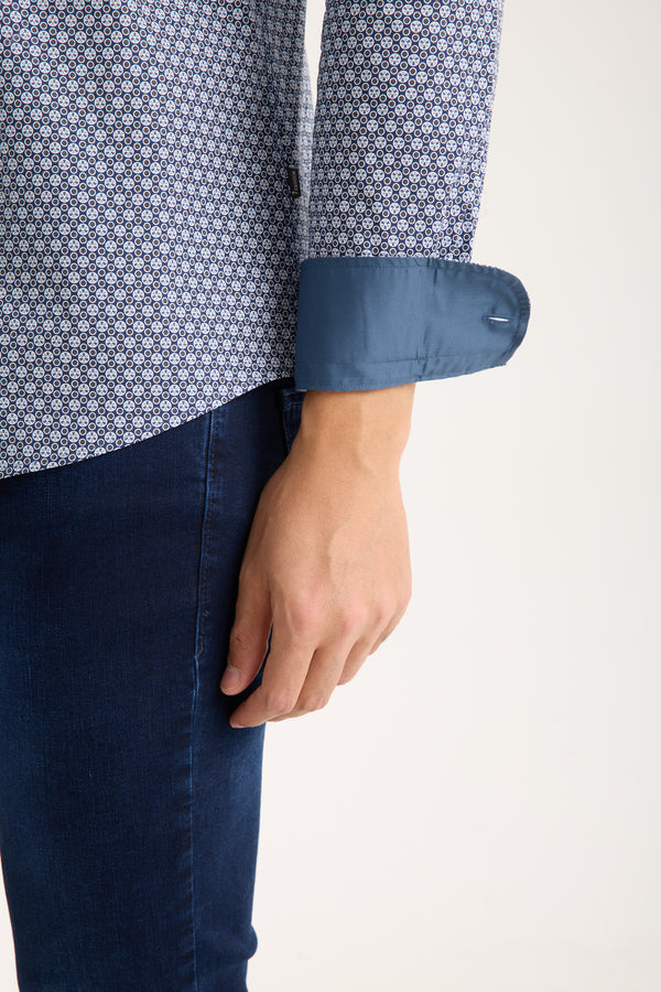 Camicia Uomo Donatello Iconic Popelin Stretch Blu Bianco