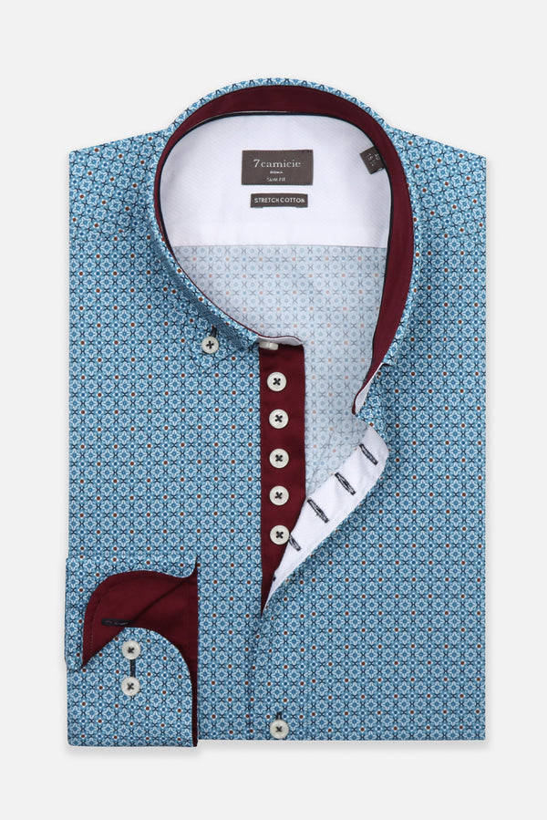 Camicia Uomo Donatello Iconic Popelin Stretch Celeste Bianco