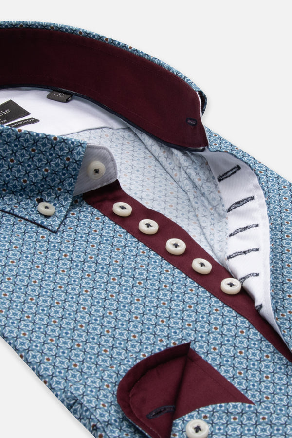 Camicia Uomo Donatello Iconic Popelin Stretch Celeste Bianco