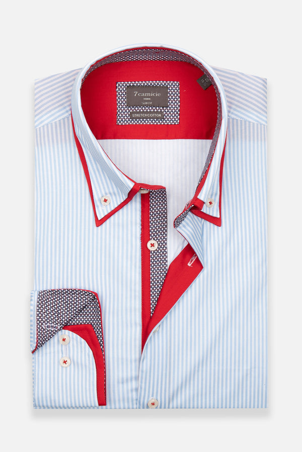 Camicia Uomo Sport Popelin Stretch Bianco Celeste