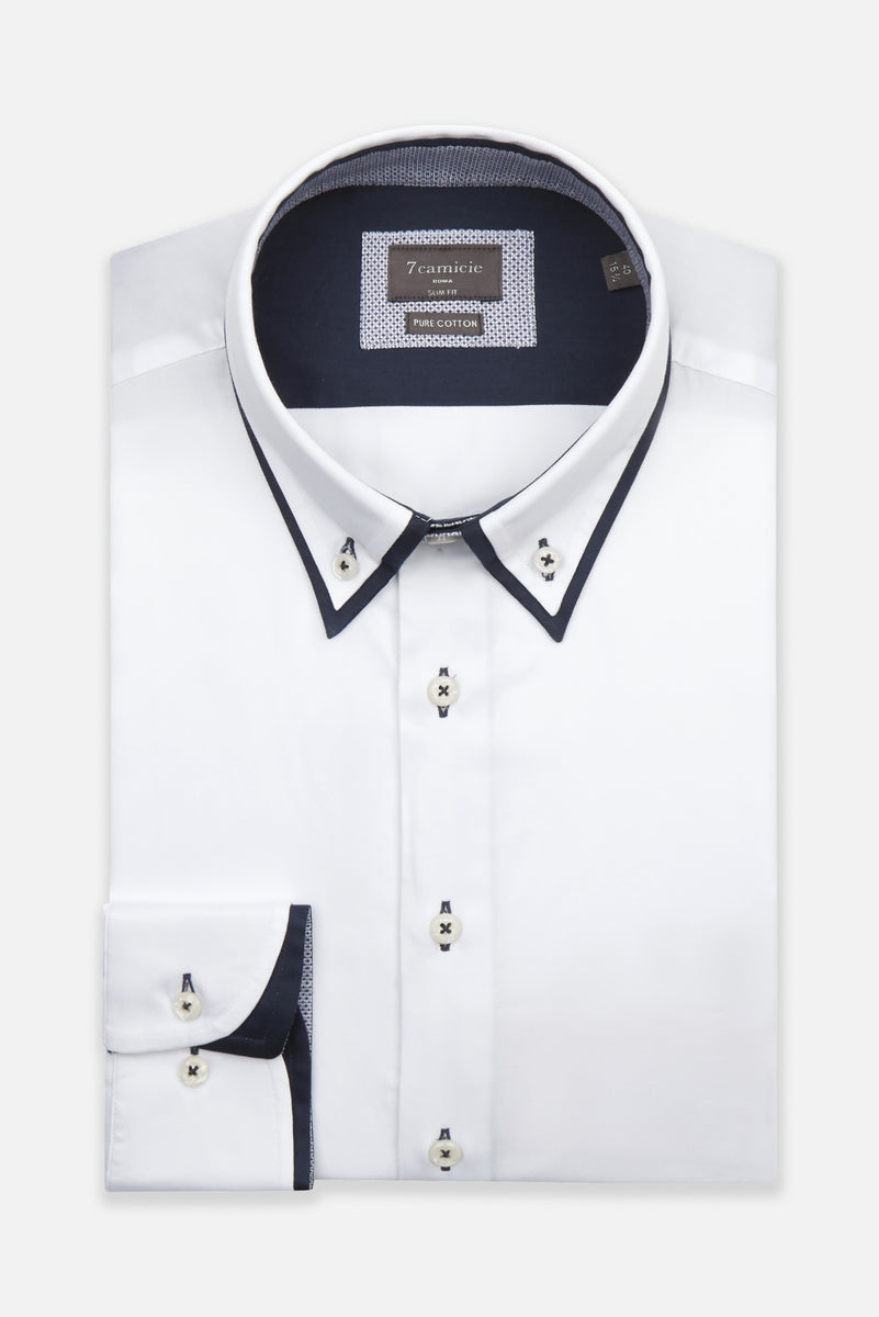 Stockerpoint Camicia Uomo Salto, Bianco-Grigio, Colletto Alto Con Dettagli In Similpelle - Eleganza Moderna