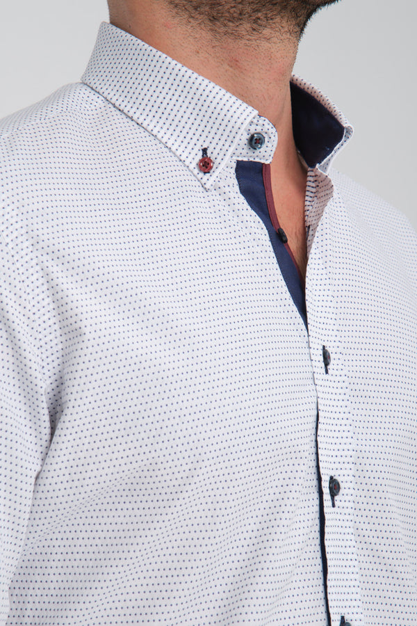 Chemise Homme Sport Jacquard Blanc Bleu
