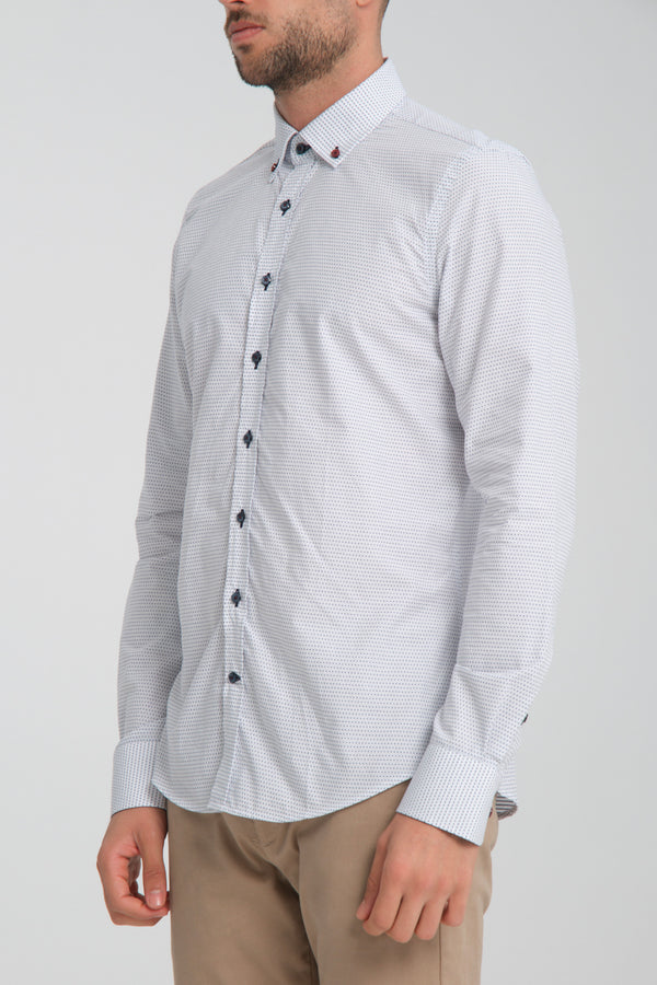 Chemise Homme Sport Jacquard Blanc Bleu