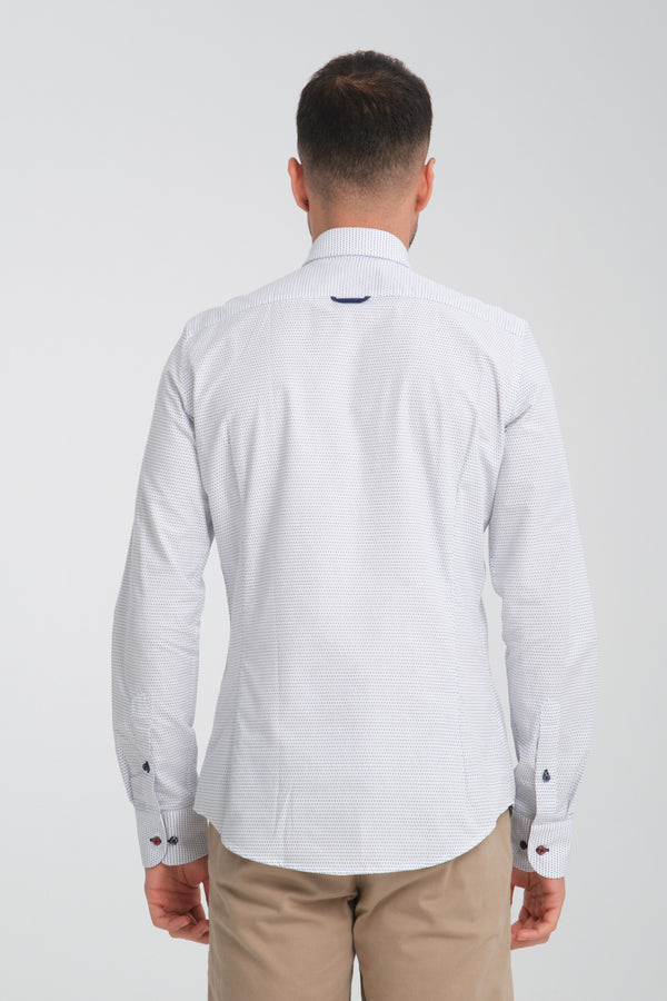 Chemise Homme Sport Jacquard Blanc Bleu