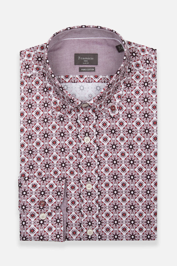 Camisa Hombre Sport Oxford Blanco Rojo
