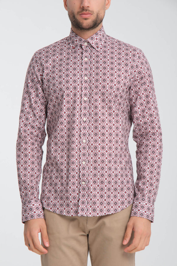 Camisa Hombre Sport Oxford Blanco Rojo