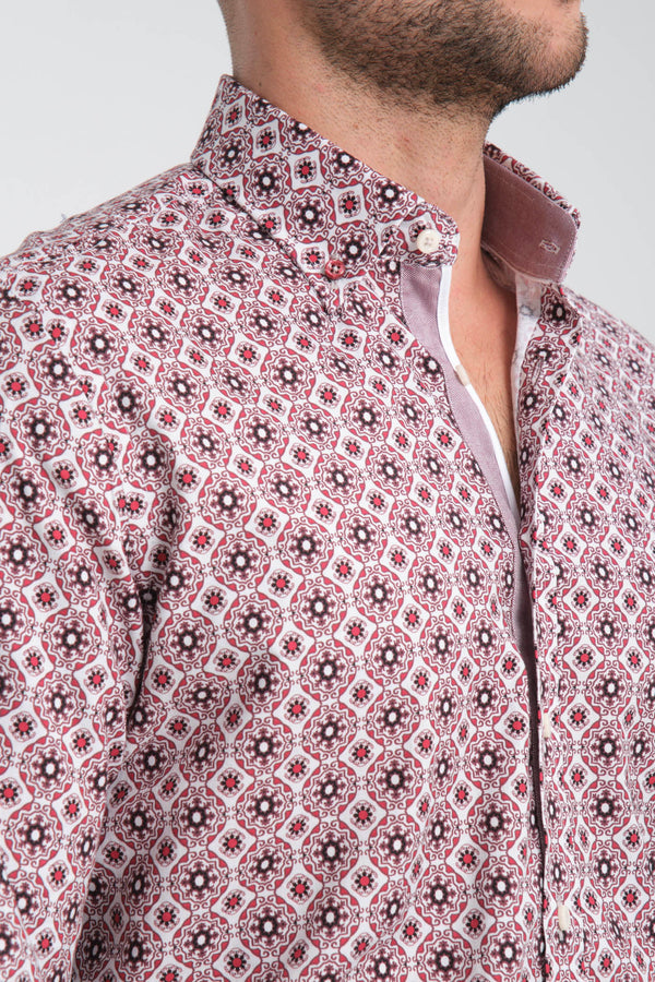 Camisa Hombre Sport Oxford Blanco Rojo