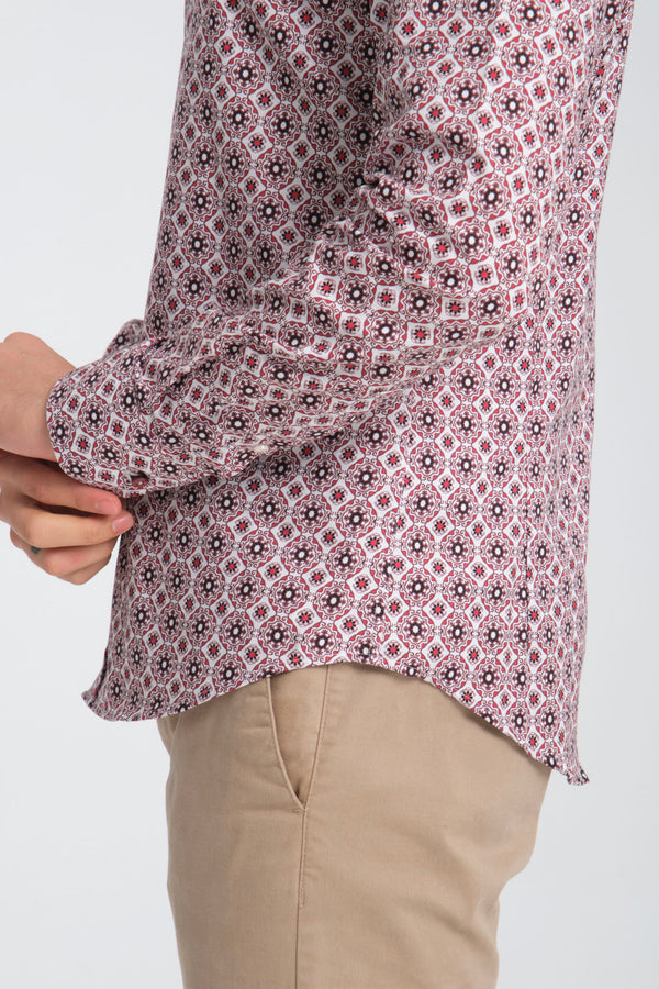 Camisa Hombre Sport Oxford Blanco Rojo