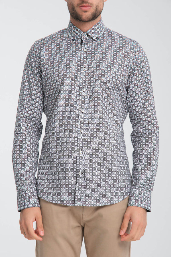 Chemise Homme Sport Oxford Blanc Noir