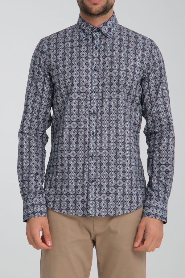 Camicia Uomo Sport Oxford Bianco Blu