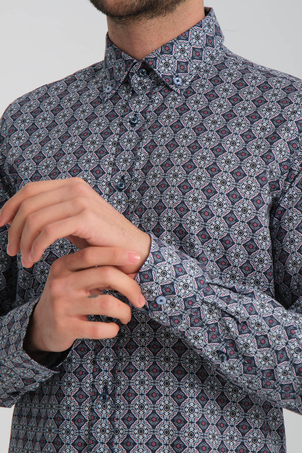Camicia Uomo Sport Oxford Bianco Blu