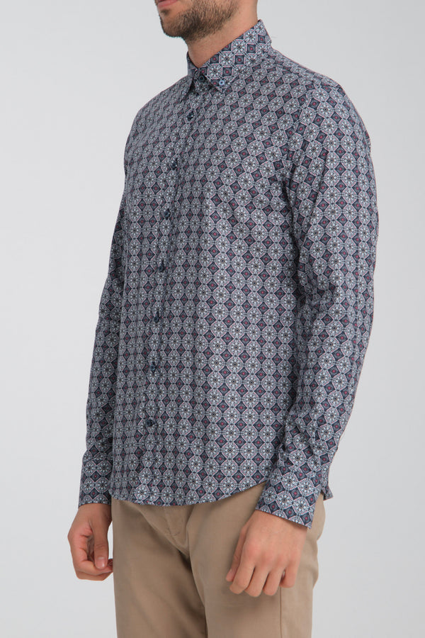 Camicia Uomo Sport Oxford Bianco Blu