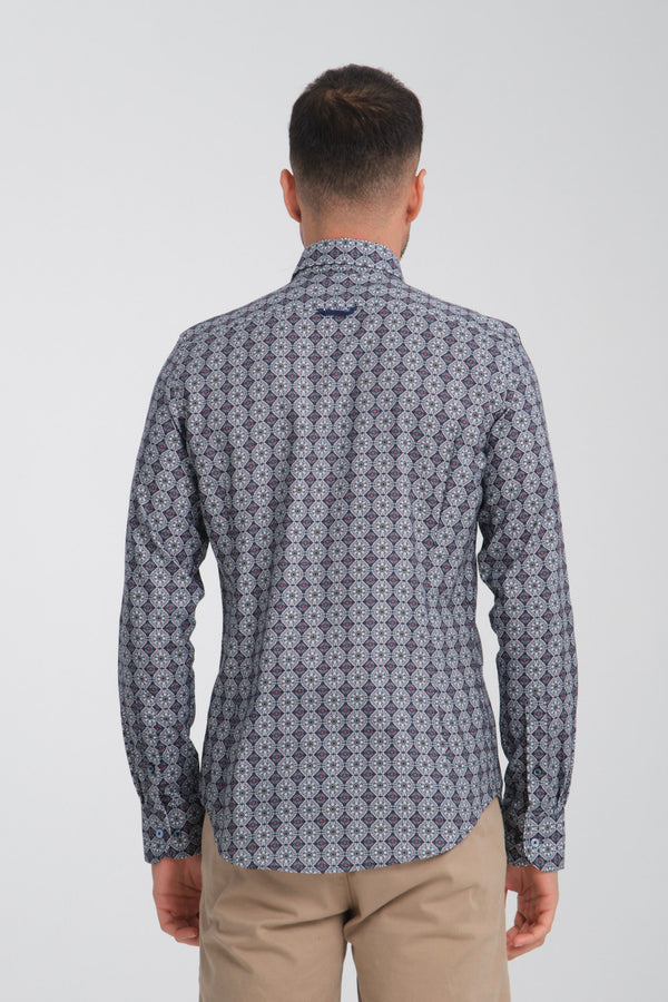 Camicia Uomo Sport Oxford Bianco Blu