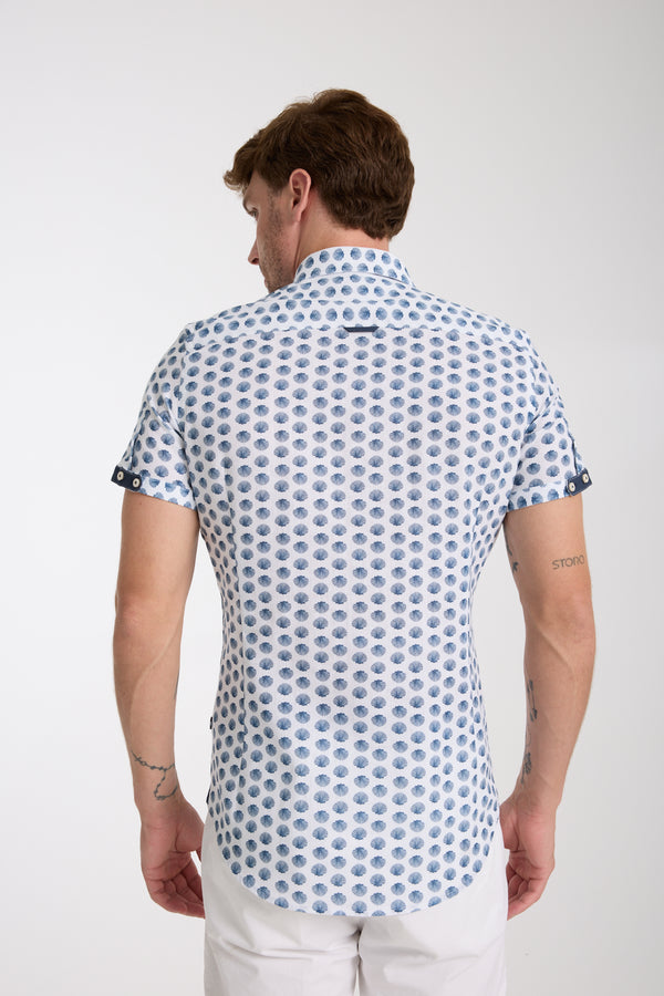 Iconic Linen Man Shirt Short Sleeve White Blue