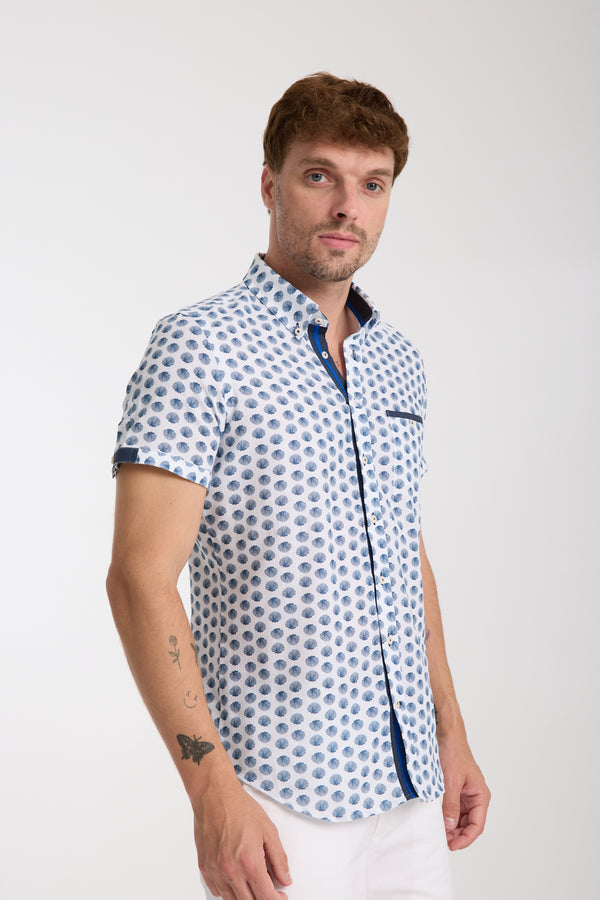 Iconic Linen Man Shirt Short Sleeve White Blue