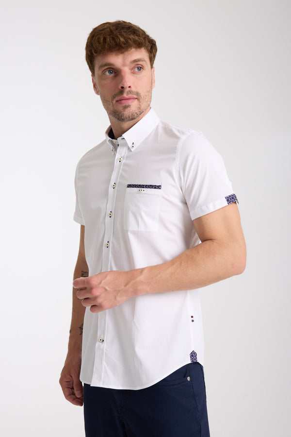 Iconic Poplin Stretch Man Shirt Short Sleeve White