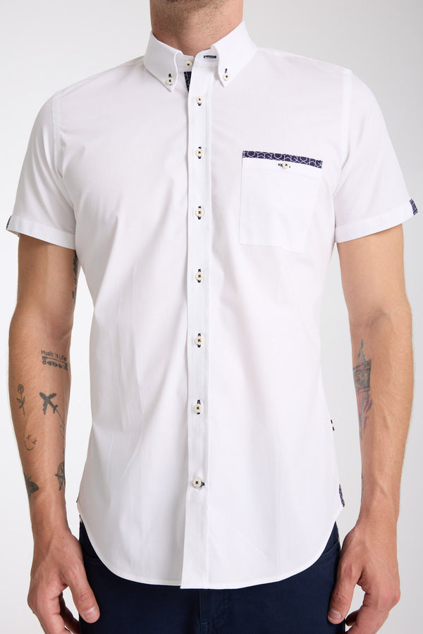 Iconic Poplin Stretch Man Shirt Short Sleeve White